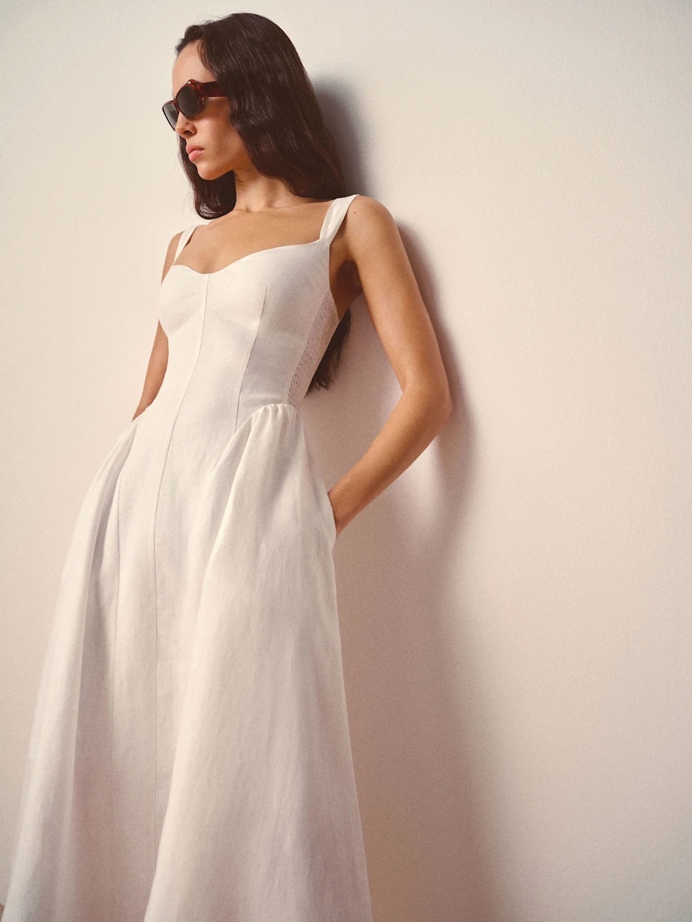 Reformation Birdie Linen Dress In White, NEW WITHOUT TAGS, NEVER WORN, NO FLAWS.